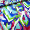 Stoffe Meterware, Polyestersatin, IKAT-Muster, blau-pink